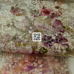 شبك مقصب مشجر مع اوراق ورد بارز - ٣ الوان - #٥٠١ قماش نسائي للمناسبات (سكري)