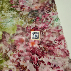 اورجنزا مقصب مشجر مع اوراق ورد بارزة - ٣ الوان - #٥٠٤ قماش نسائي للمناسبات (وردي غامق)