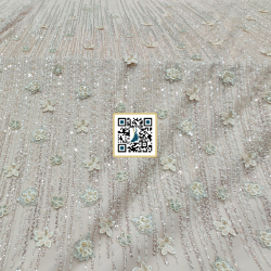 تل مطرز ورود بارزة مع ترتر وخرز وكرستال #١٠٩ - قماش نسائي للمناسبات (رمادي)