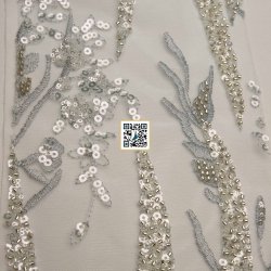 تل مطرز مع ترتر وخرز #٢١ - سهرات  (ازرق فاتح)