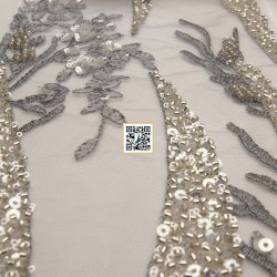 تل مطرز مع ترتر وخرز #٢١ - سهرات  (رمادي)