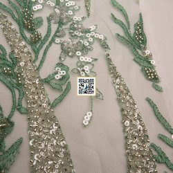 تل مطرز مع ترتر وخرز #٢١ - سهرات  (اخضر)