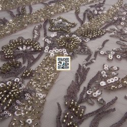 تل مطرز مع ترتر وخرز #٢١ - سهرات (رمادي غامق #1) تل مطرز مع ترتر وخرز #٢١ - سهرات (رمادي غامق #1)