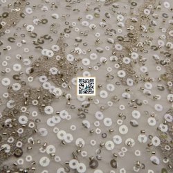 تل مطرز مع ترتر وخرز #٢٠ - قماش نسائي للمناسبات (سكري)