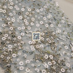 تل مطرز مع ترتر وخرز #٢٠ - قماش نسائي للمناسبات (ازرق سماوي - بيبي بلو)