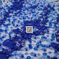 تل مطرز مع ترتر وخرز #٢٠ - قماش نسائي للمناسبات (ازرق غامق - ببسي)
