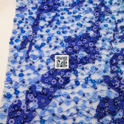 تل مطرز مع ترتر وخرز #٢٠ - قماش نسائي للمناسبات (ازرق غامق - ببسي) تل مطرز مع ترتر وخرز #٢٠ - قماش نسائي للمناسبات (ازرق غامق - ببسي)