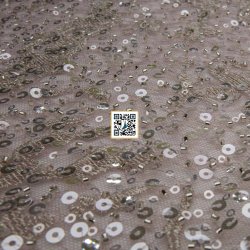 تل مطرز مع ترتر وخرز #٢٠ - قماش نسائي للمناسبات (بني) تل مطرز مع ترتر وخرز #٢٠ - قماش نسائي للمناسبات (بني)