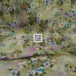 حرير ستان مشجر ورود طباعة ديجيتال عالية الجودة قماش نسائي بـ 4 الوان متميزة (زهرة الجوري)  (زيتي فاتح)