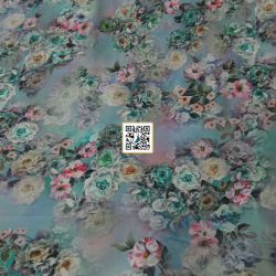حرير ستان مشجر ورود طباعة ديجيتال عالية الجودة قماش نسائي بـ 4 الوان متميزة (زهرة الجوري)  (بترولي درجة #1)