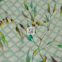 حرير ستان مشجر طباعة ديجيتال عالية الجودة قماش نسائي بـ ٣ الوان متميزة (اوراق الخريف)  (ازرق فاتح)