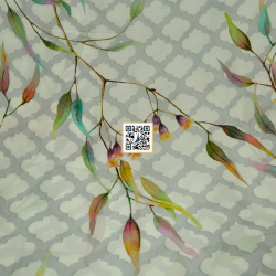 حرير ستان مشجر طباعة ديجيتال عالية الجودة قماش نسائي بـ ٣ الوان متميزة (اوراق الخريف)  (رمادي فاتح)