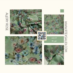 حرير ستان مشجر ورود طباعة ديجيتال عالية الجودة قماش نسائي بـ 4 الوان متميزة (زهرة الجوري)  (اخضر)